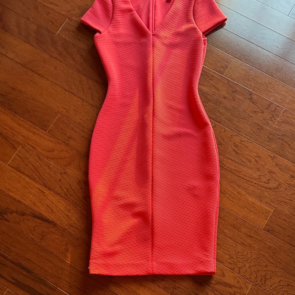 Michael Kors Coral Ribbed Midi Bodycon Dress